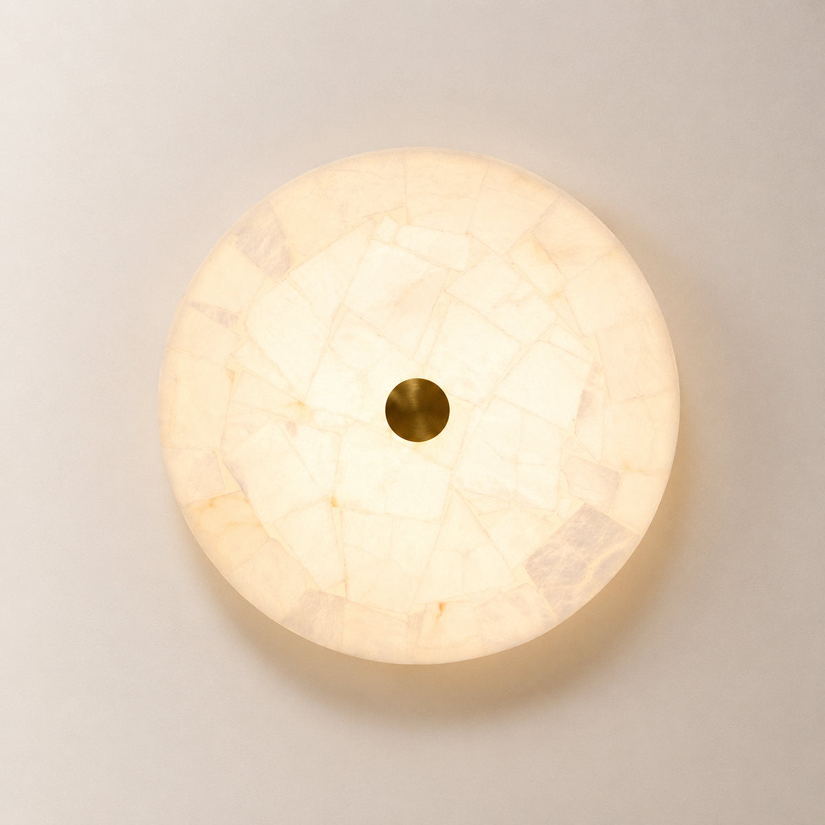 Round Alabaster Ceiling Light, 15.7-Inch x H 2-Inch, White & Gold, Warm Light for Living Room