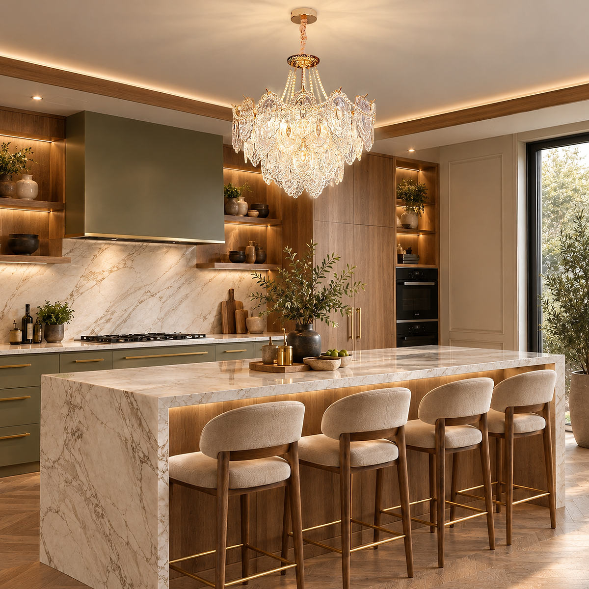 Gold Glass Drop Chandelier