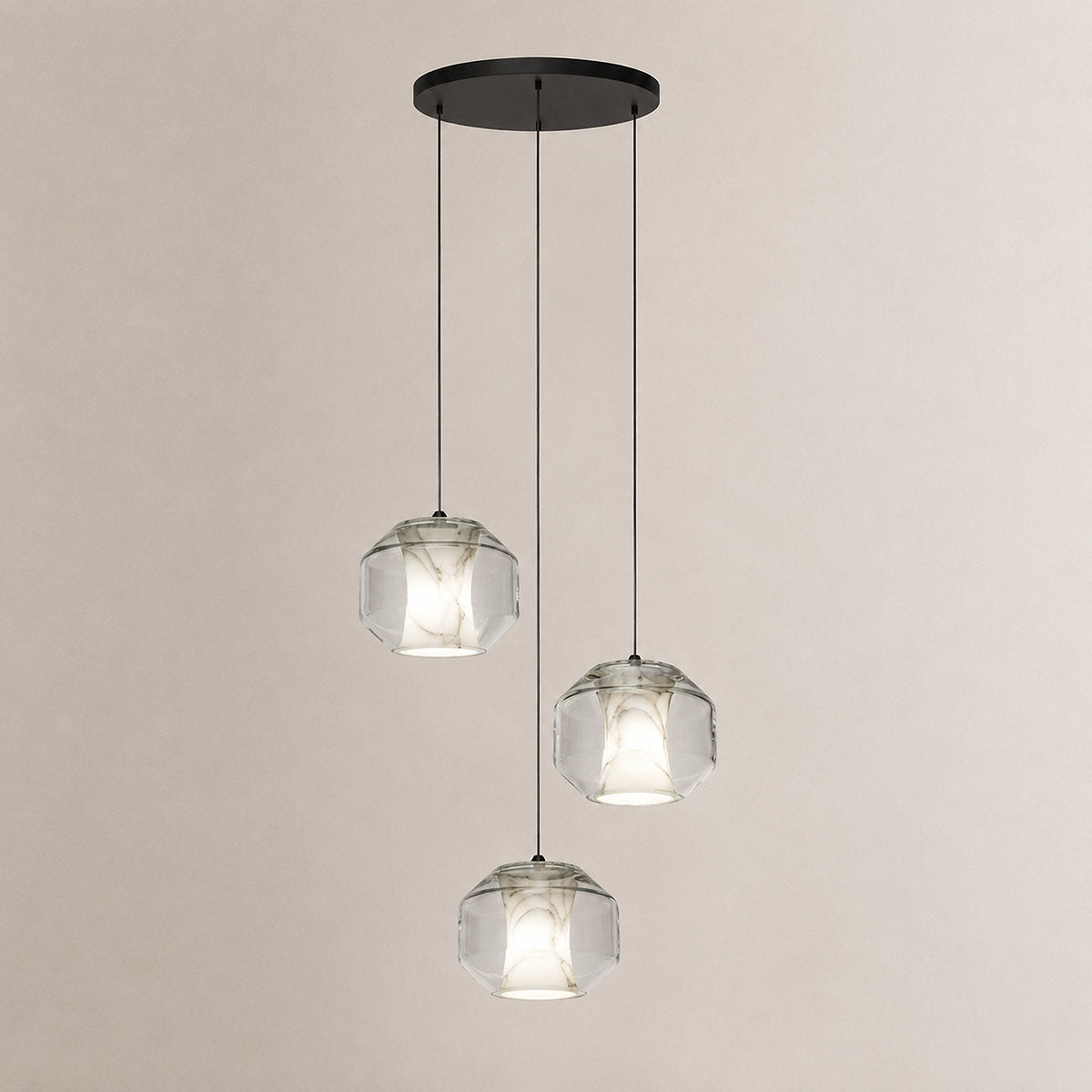 Cylinder Pendant Light in Alabaster and Glass