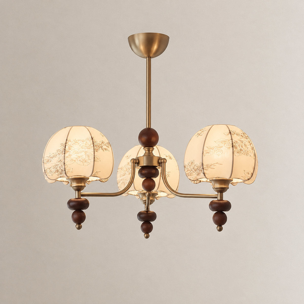 Tricolordeer Walnut & Fabric Shade Chandelier