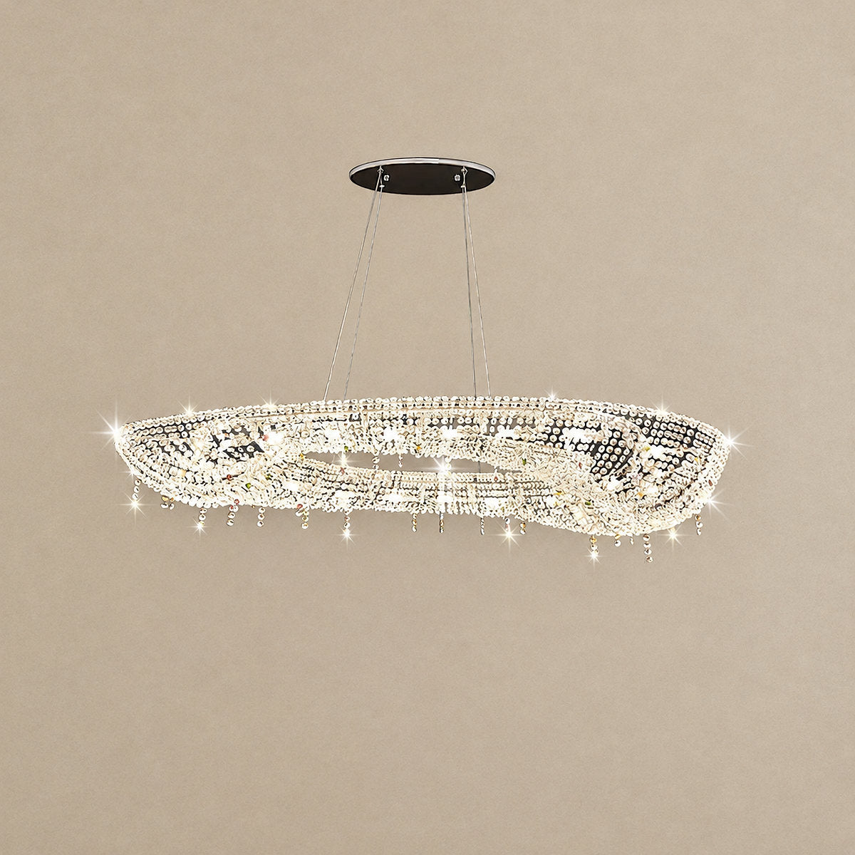 Tricolordeer Oval Crystal and Metal Chandelier