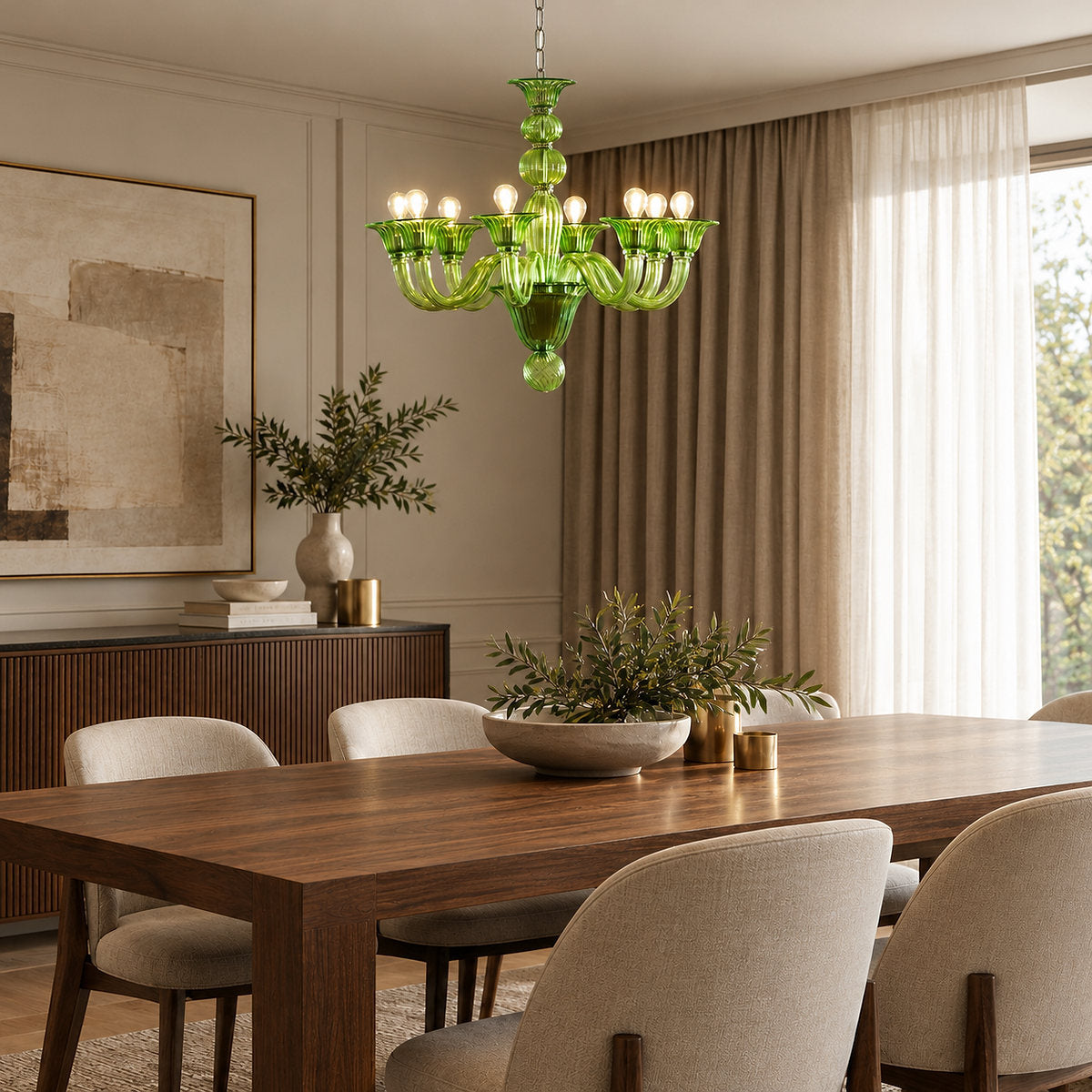 Liquid Green Hand-Blown Glass Chandelier