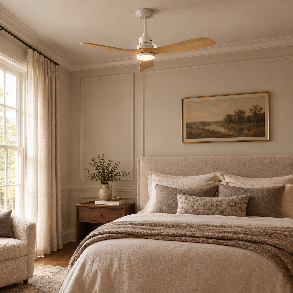 Tricolordeer Contemporary Integrated LED Wood Blade Ceiling Fan