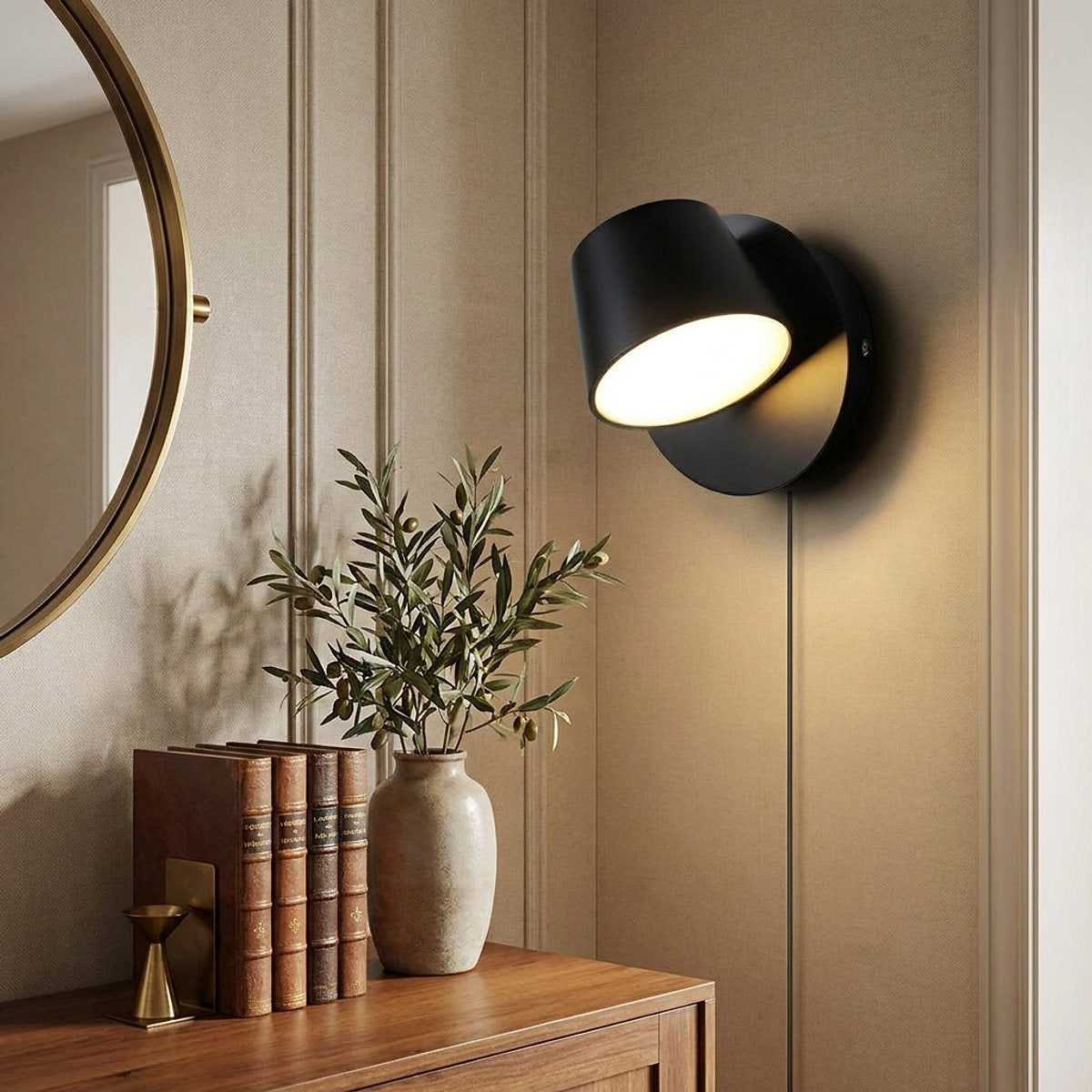 Angle Adjustable Plug-in Wall Lamp, 4.7~15-Inch x H 4.7~3.9-Inch, Black, Warm Light & US Plug for Bedroom & Living Room
