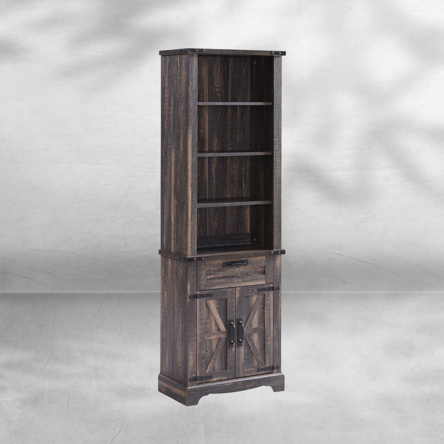72" Tall Farmhouse Bookcase with Barn Door and Storage Cabinet