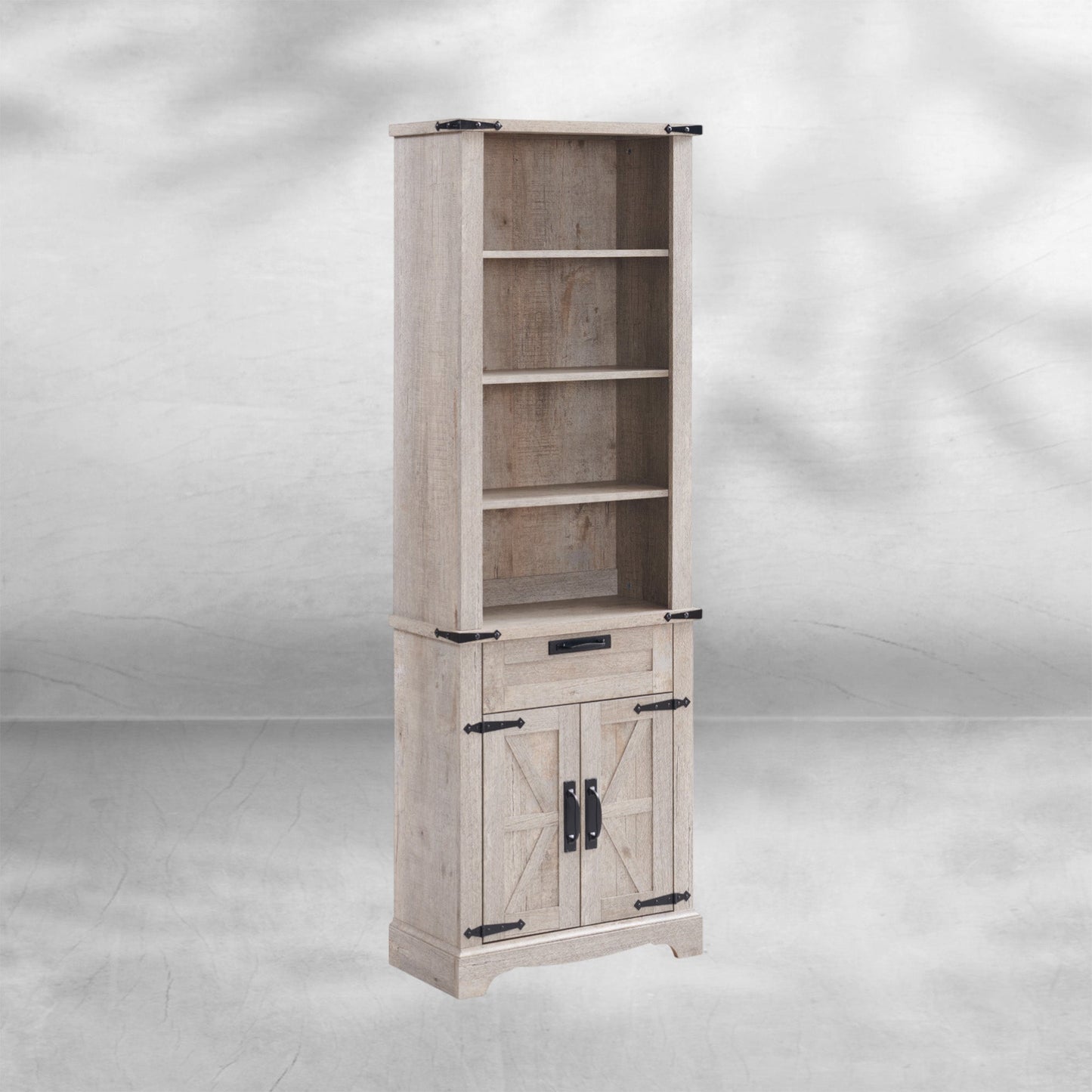 72" Tall Farmhouse Bookcase with Barn Door and Storage Cabinet