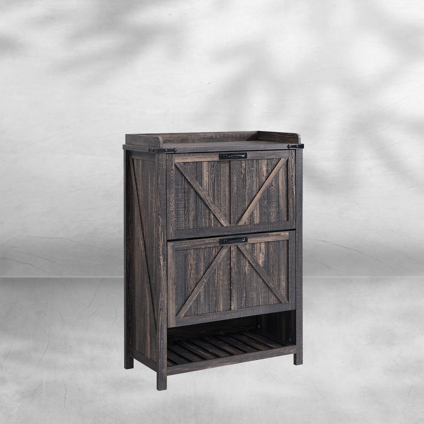 Farmhouse Shoe Storage Cabinet: 2 Flip Drawers