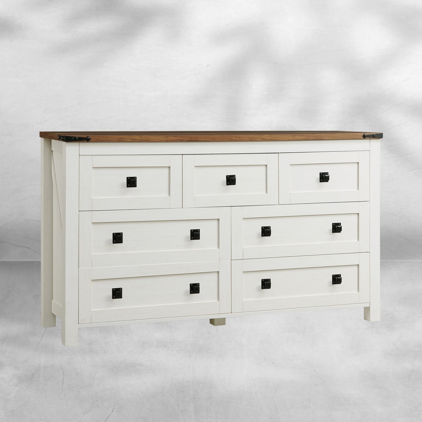 Farmhouse Antique White 7-Drawer Dresser, TV Stand, Organizer