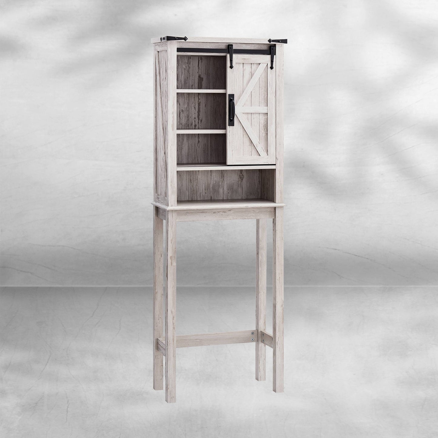 Farmhouse Over The Toilet Storage Cabinet with Sliding Barn Door