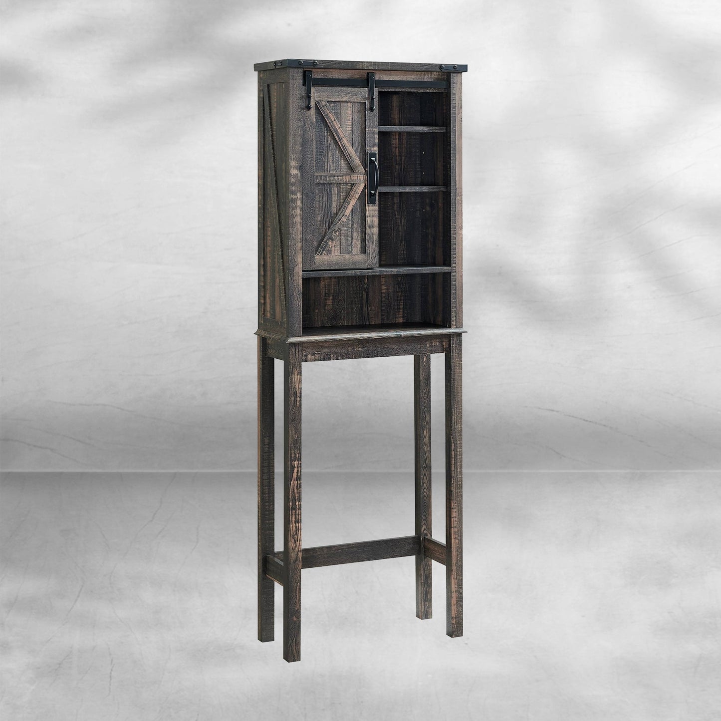 Farmhouse Over The Toilet Storage Cabinet with Sliding Barn Door
