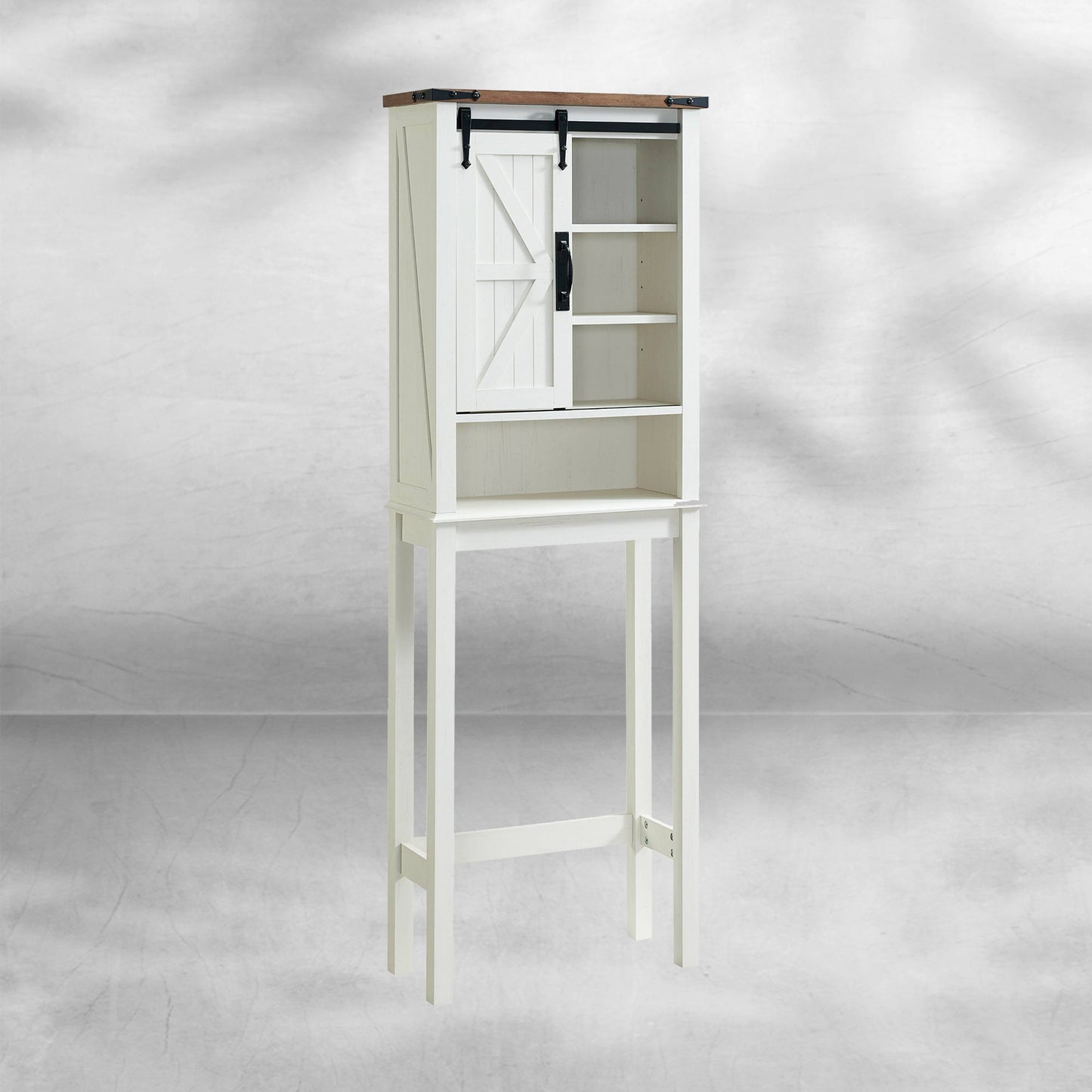 Farmhouse Over The Toilet Storage Cabinet with Sliding Barn Door