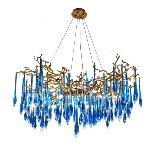 Elegant Blue Colored Branch Glaze Drops Chandelier for Dining Room