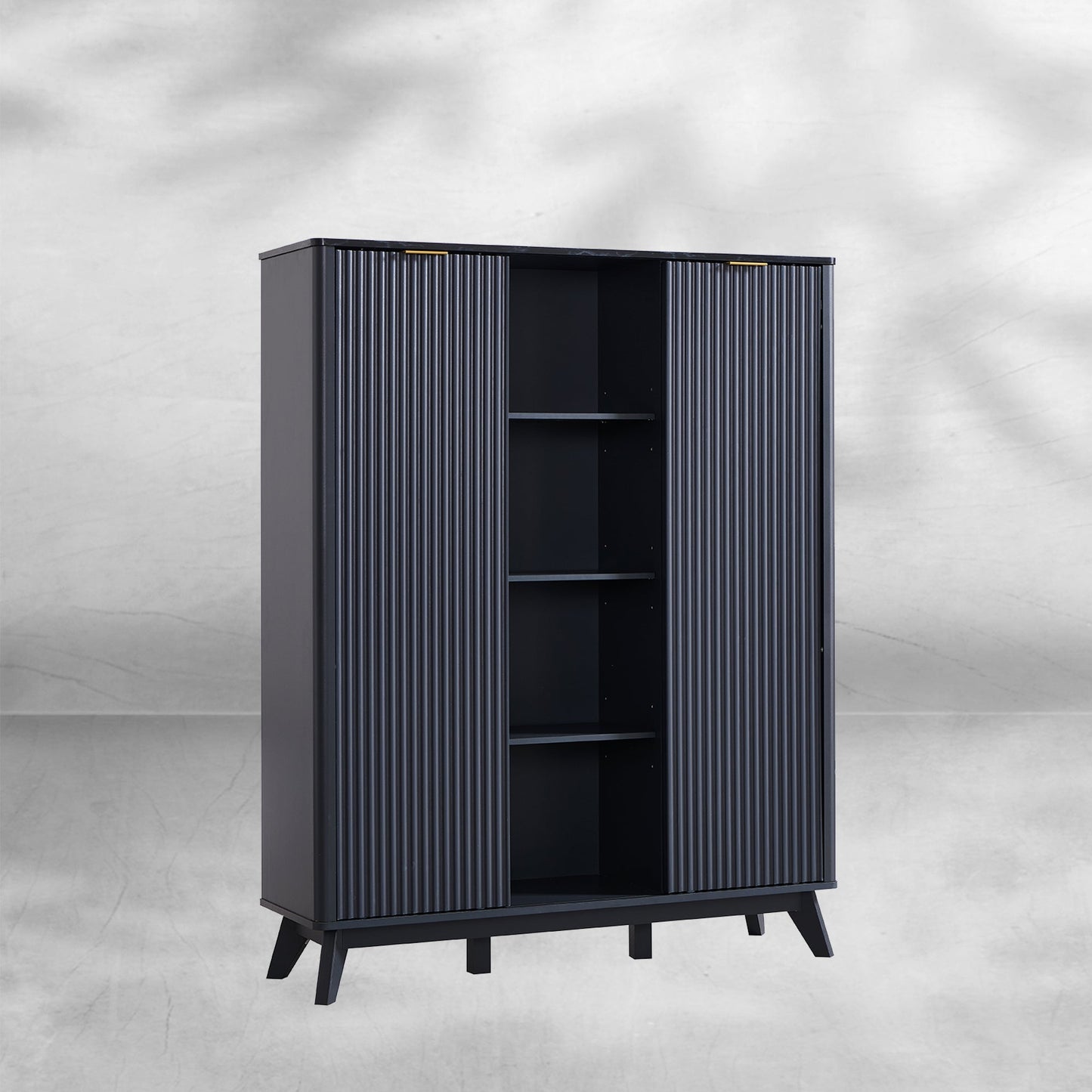 Fluted Shoe Storage Cabinet with Sliding Doors and Adjustable Shelves