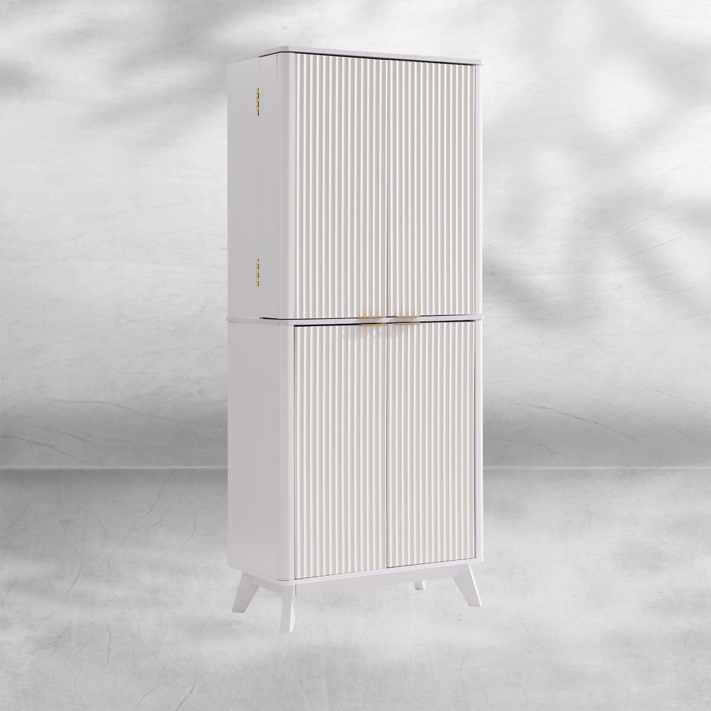 Mid-Century Modern Fluted Kitchen Pantry Cabinet 72"