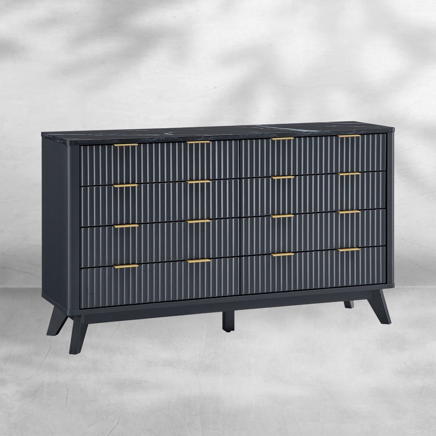 Modern Fluted 8-Drawer Dresser 54" Wide Chest with Faux Marble Top