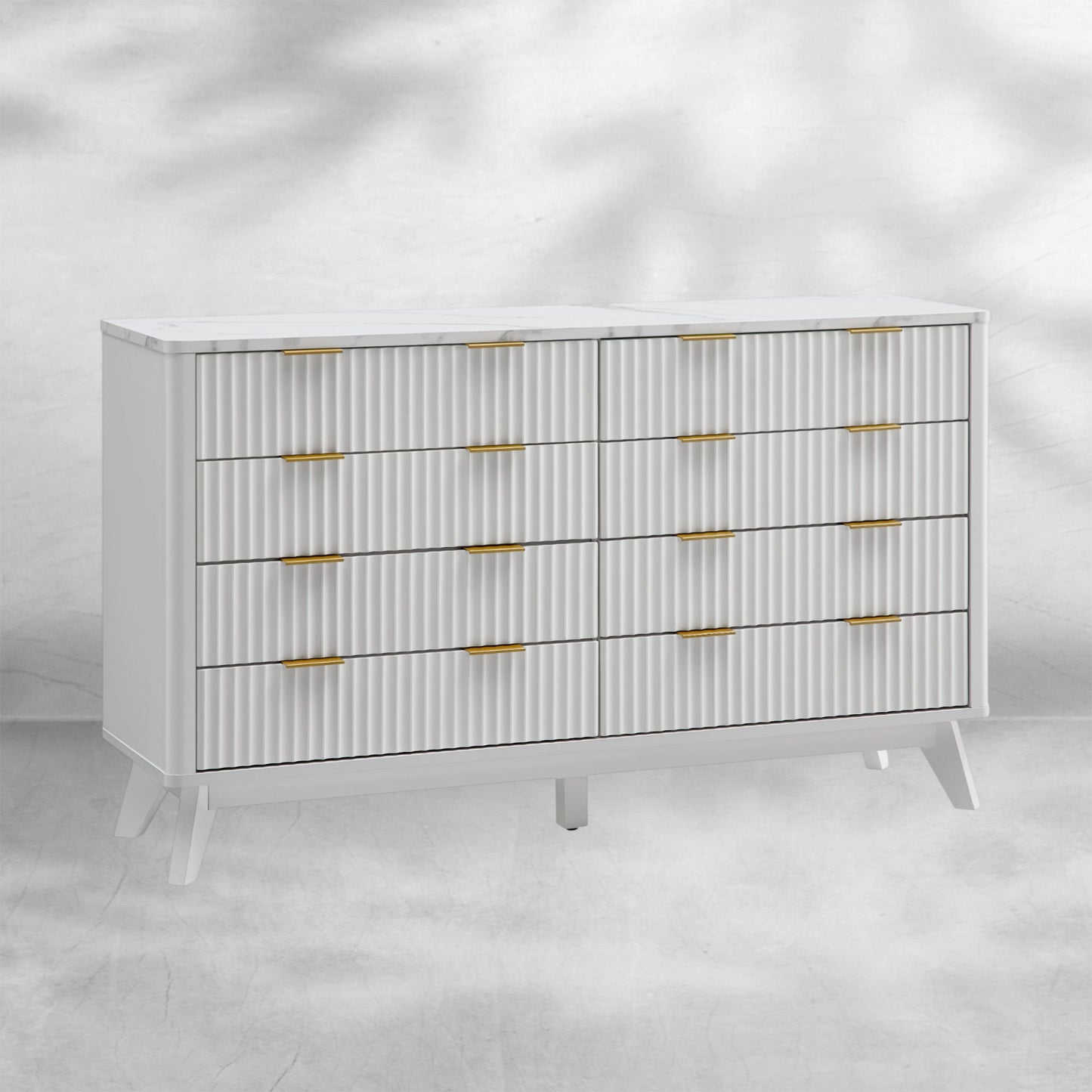 Modern Fluted 8-Drawer Dresser 54" Wide Chest with Faux Marble Top