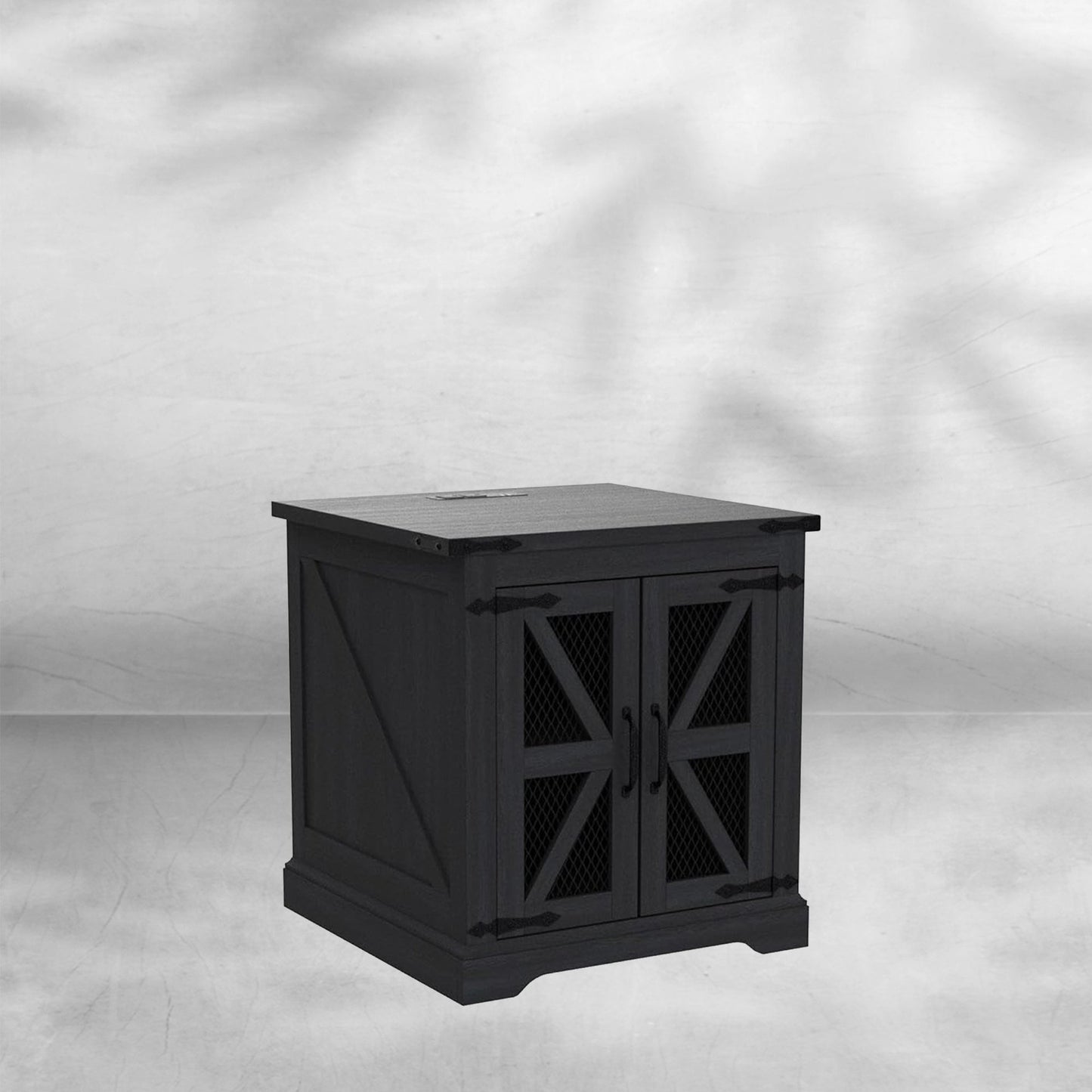 Farmhouse End Table 24" with Charging Station Rustic Wood Nightstand