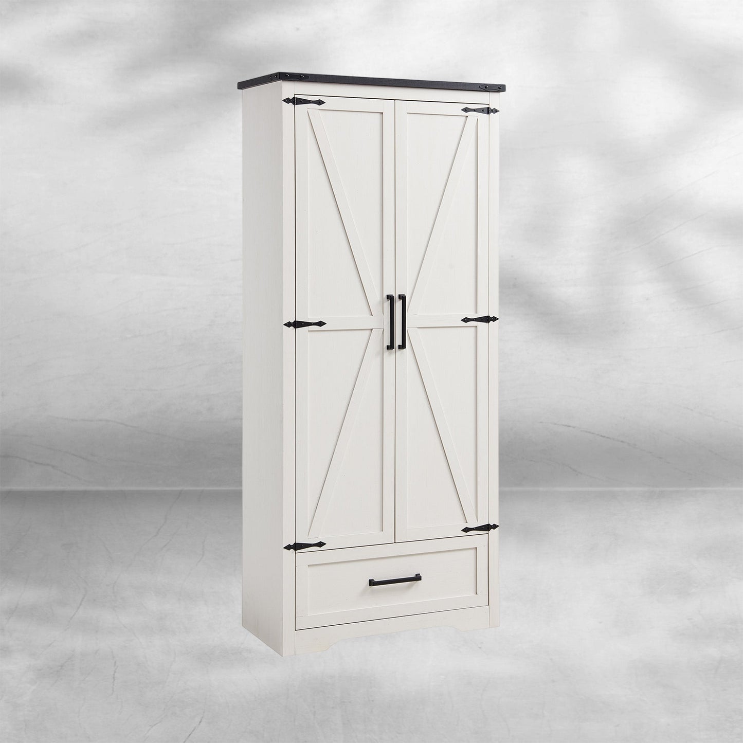 72" Farmhouse Kitchen Pantry Cabinet with Adjustable Shelves and Barn Doors