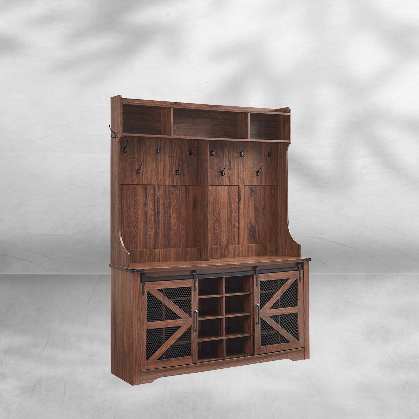 59" Farmhouse Hall Tree with Shoe Storage Bench & Cubbies