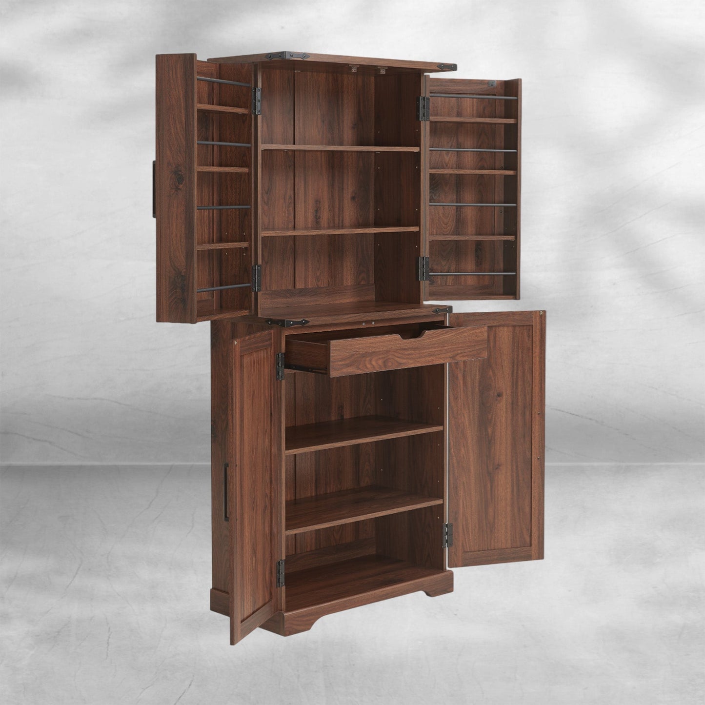 72" Farmhouse Kitchen Pantry Storage Cabinet with Barn Door and Shelves