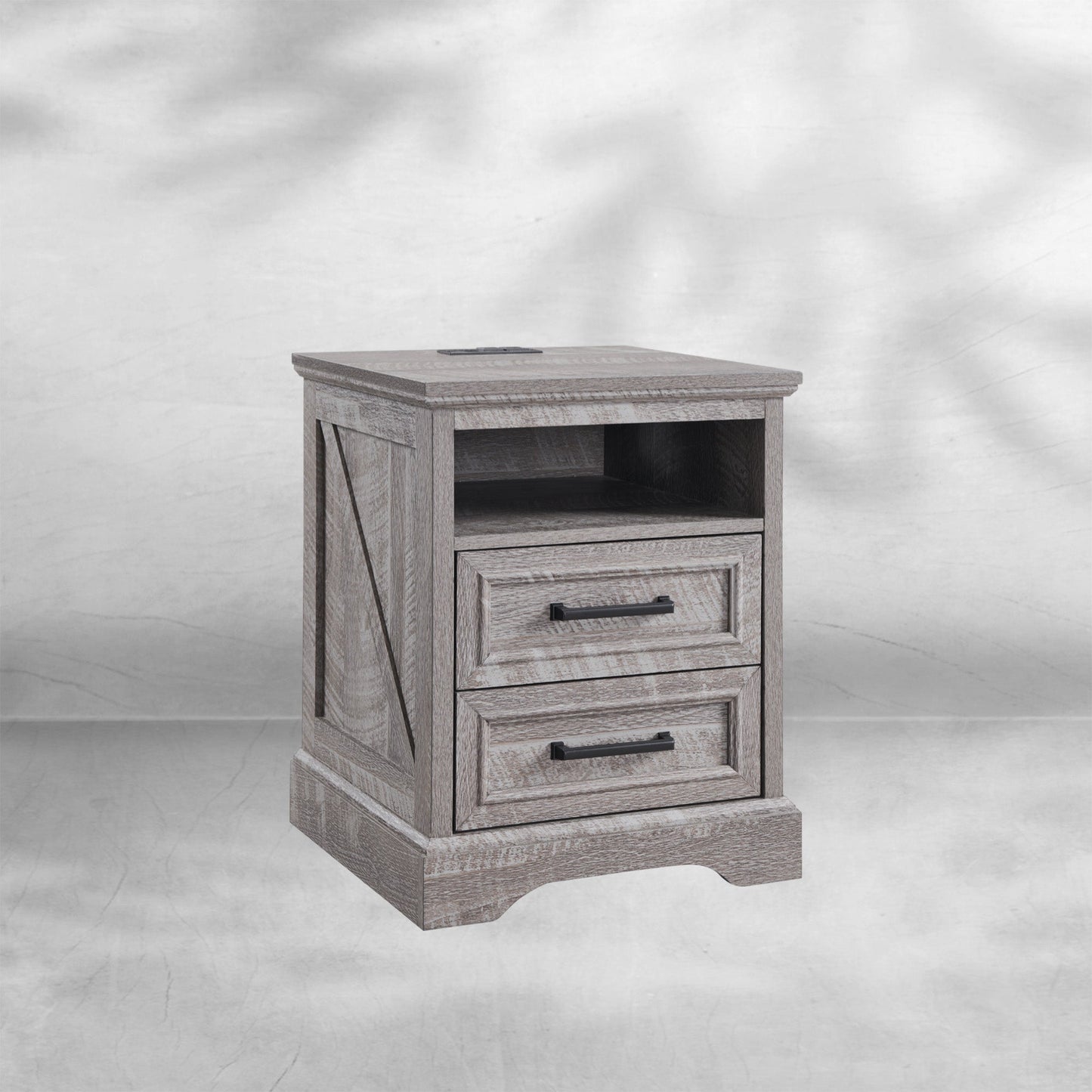 Farmhouse Nightstand with Charging Station - End Table with Drawers 18‘’