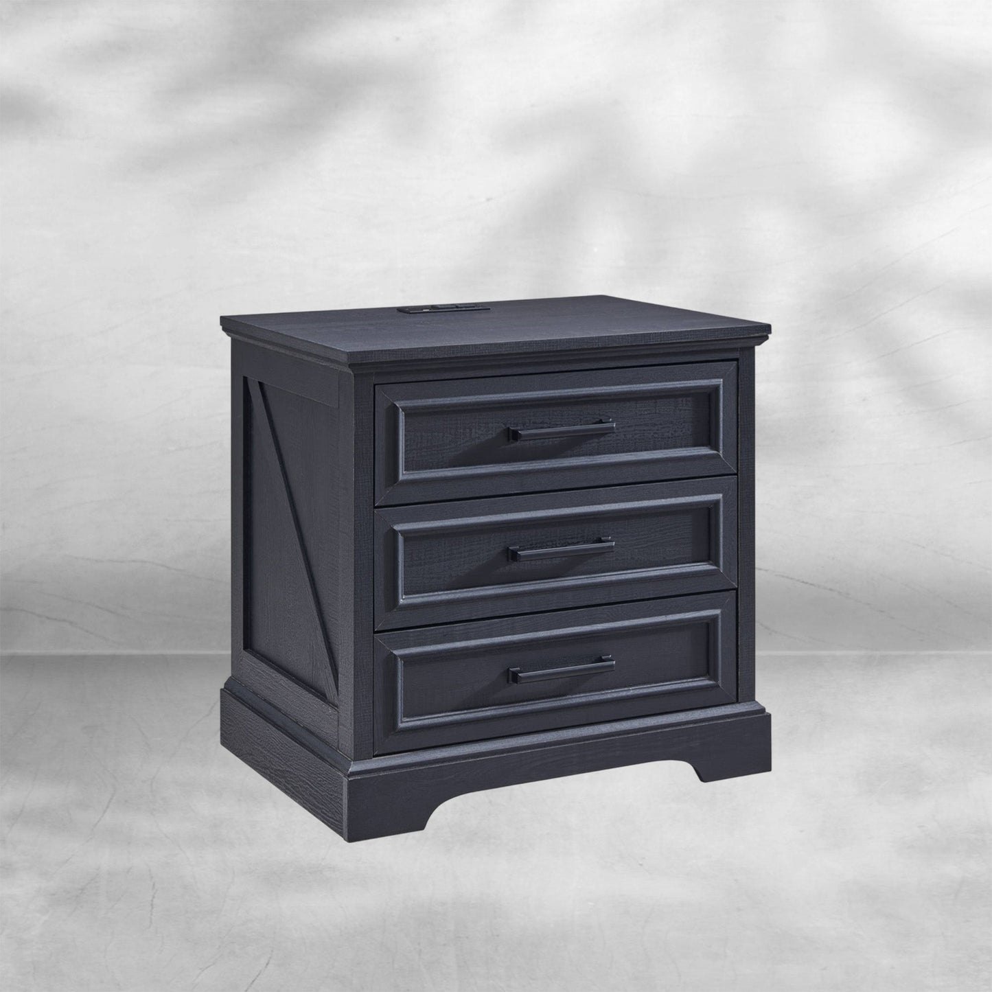 Farmhouse Nightstand with Charging Station Wide End Table Dresser Black 24''