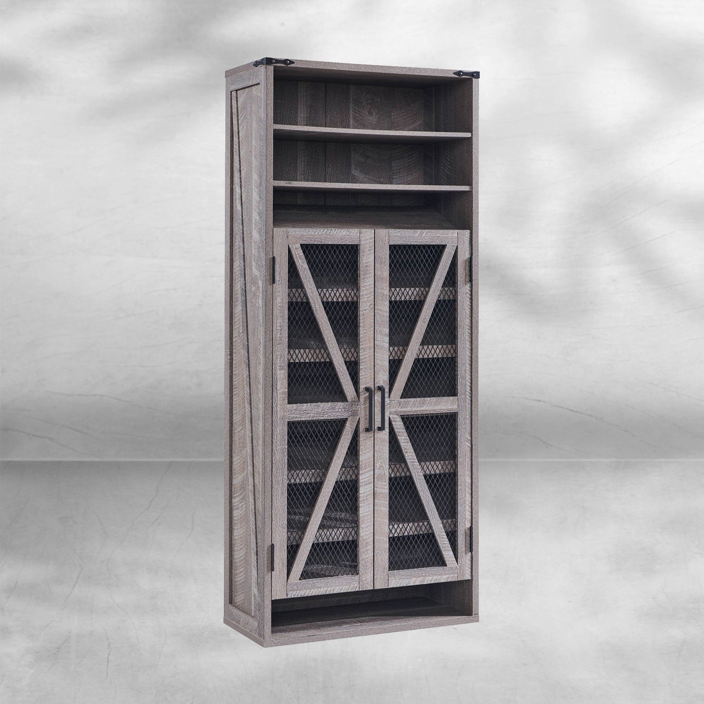 72" Tall Farmhouse Shoe Cabinet - Mesh Door, Adjustable Shelves