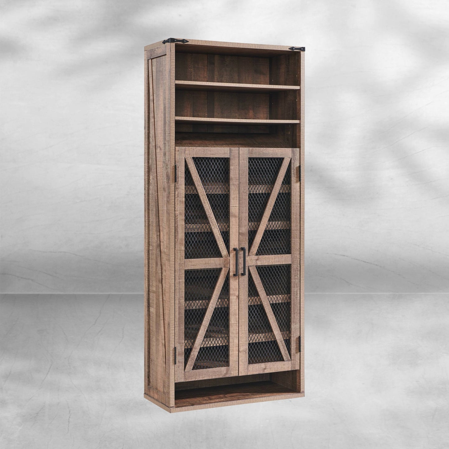 72" Tall Farmhouse Shoe Cabinet - Mesh Door, Adjustable Shelves