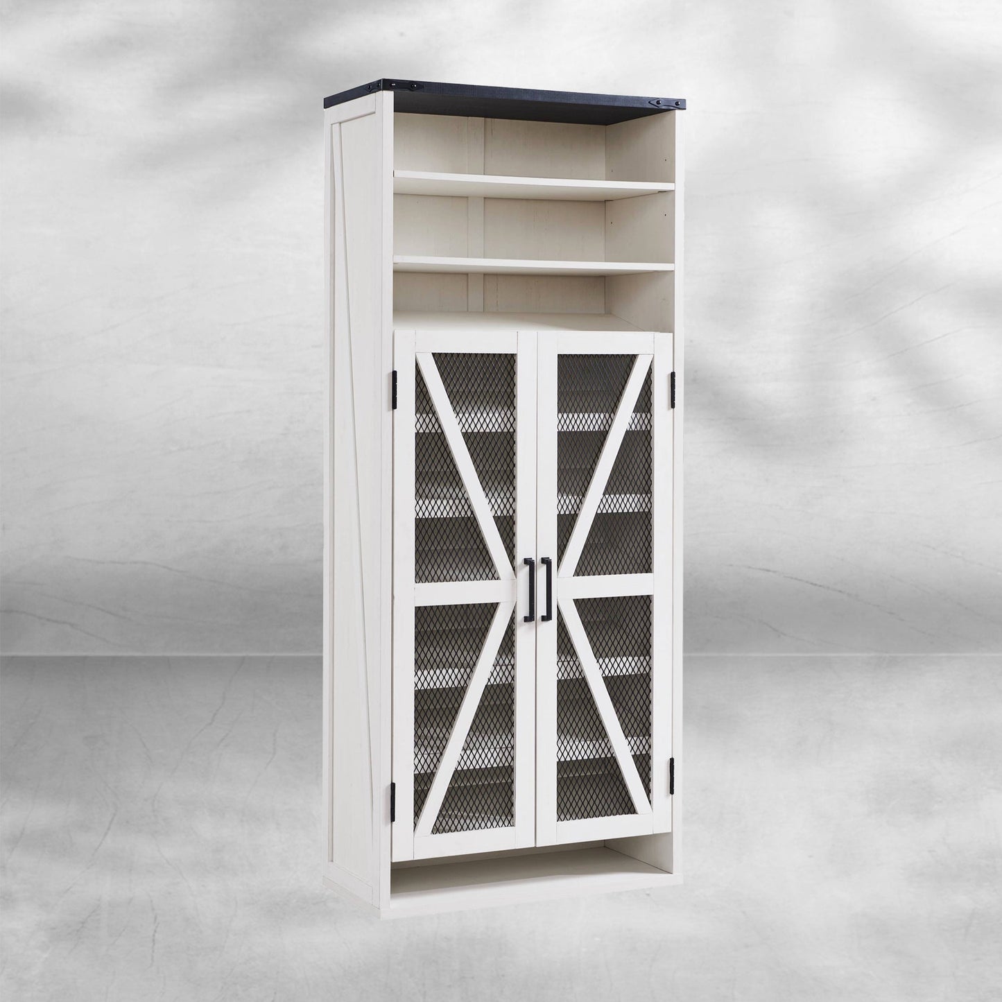 72" Tall Farmhouse Shoe Cabinet - Mesh Door, Adjustable Shelves