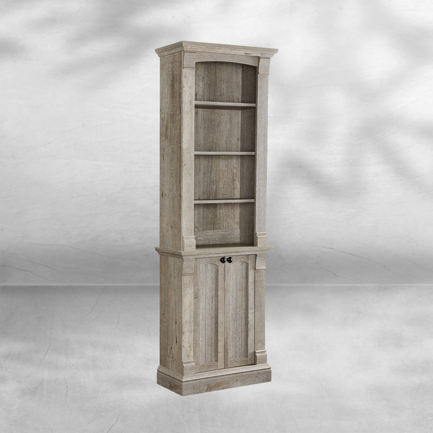 72" Farmhouse Bookcase with Adjustable Shelves and Storage Cabinet Doors