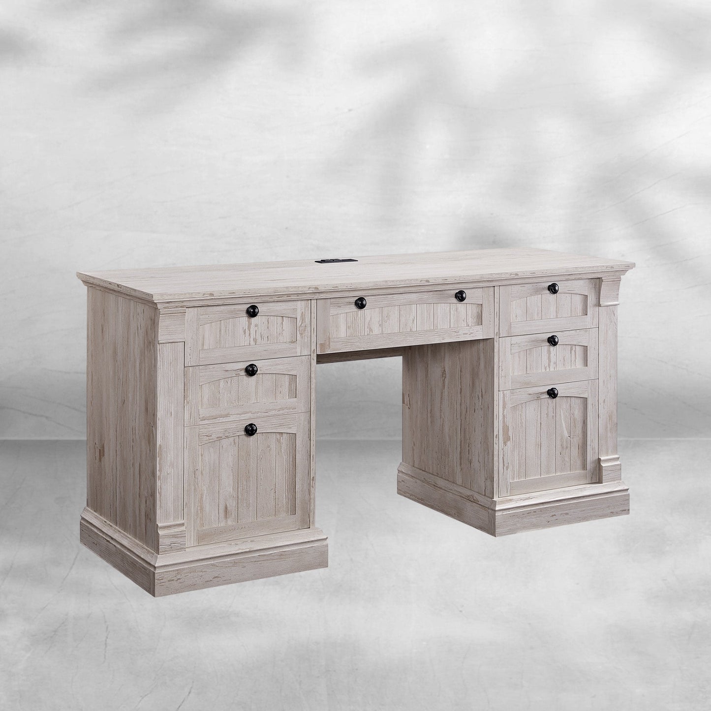 60" Farmhouse Executive Desk with Drawers and Charging Station