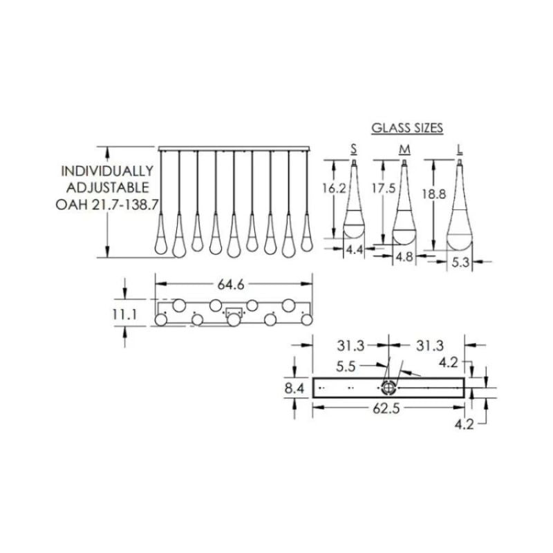 Soltaire Raindrop Glass Linear Chandelier