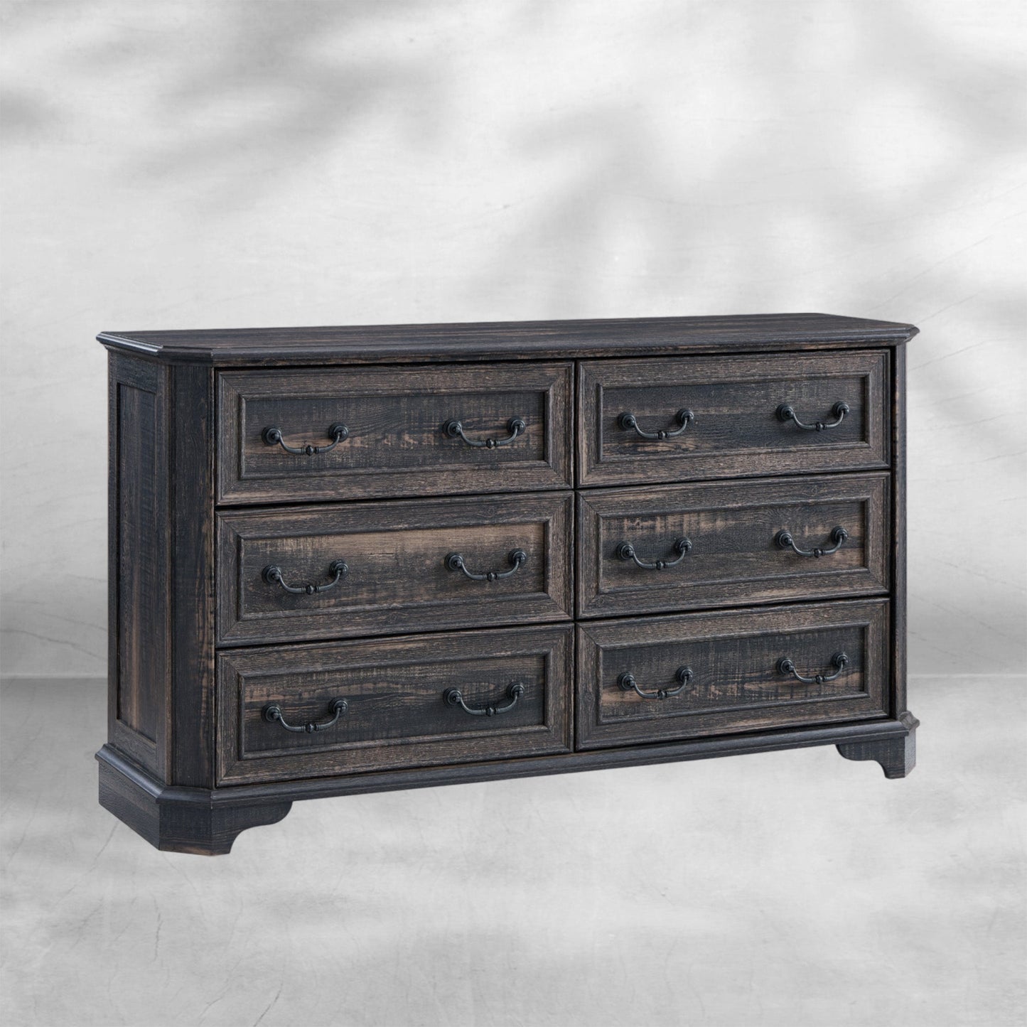 Wide Rustic Farmhouse 6-Drawer Dresser | Distressed White Wood