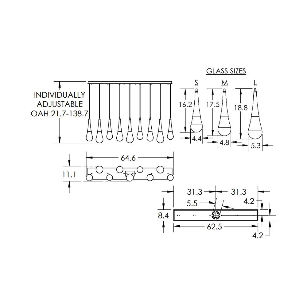 Soltaire Raindrop Rectangle LED Chandelier