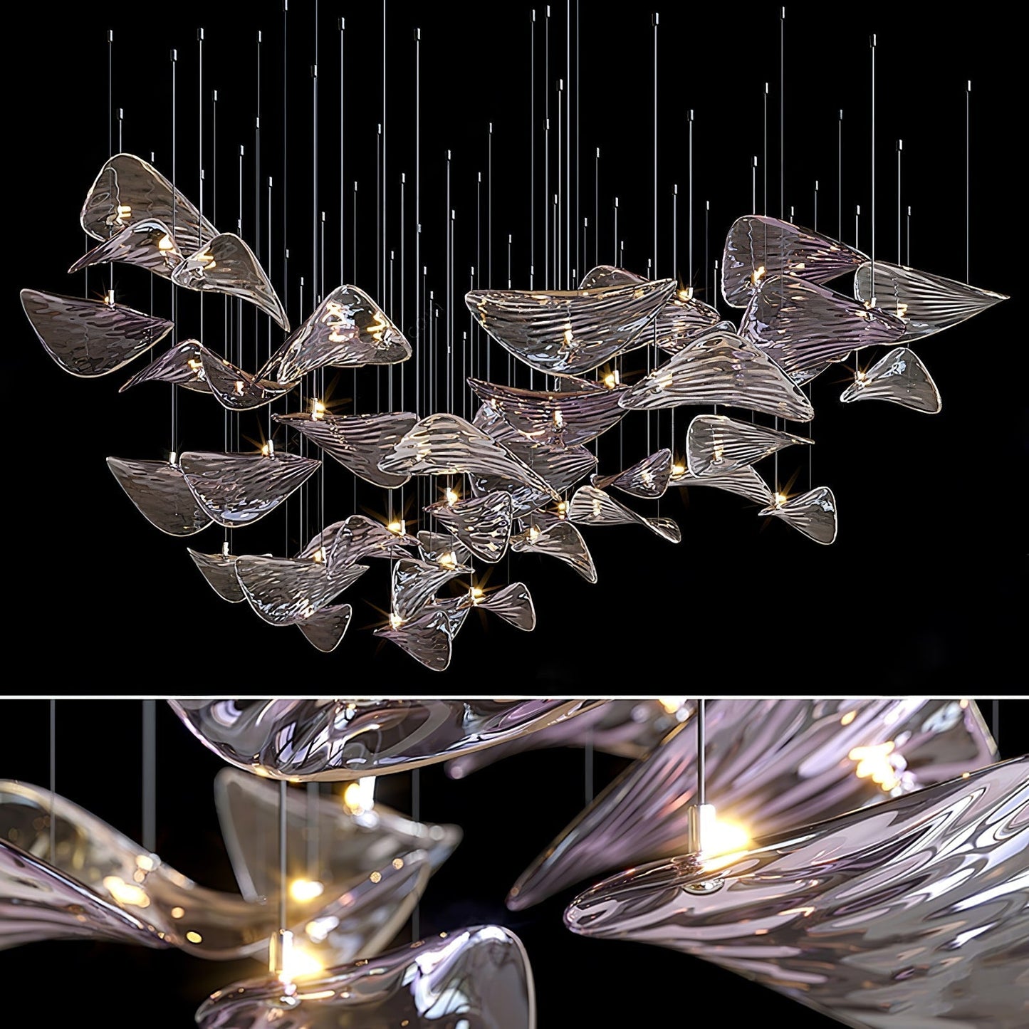 Galaxy Wave Floating Leaf Crystal Spiral Chandelier