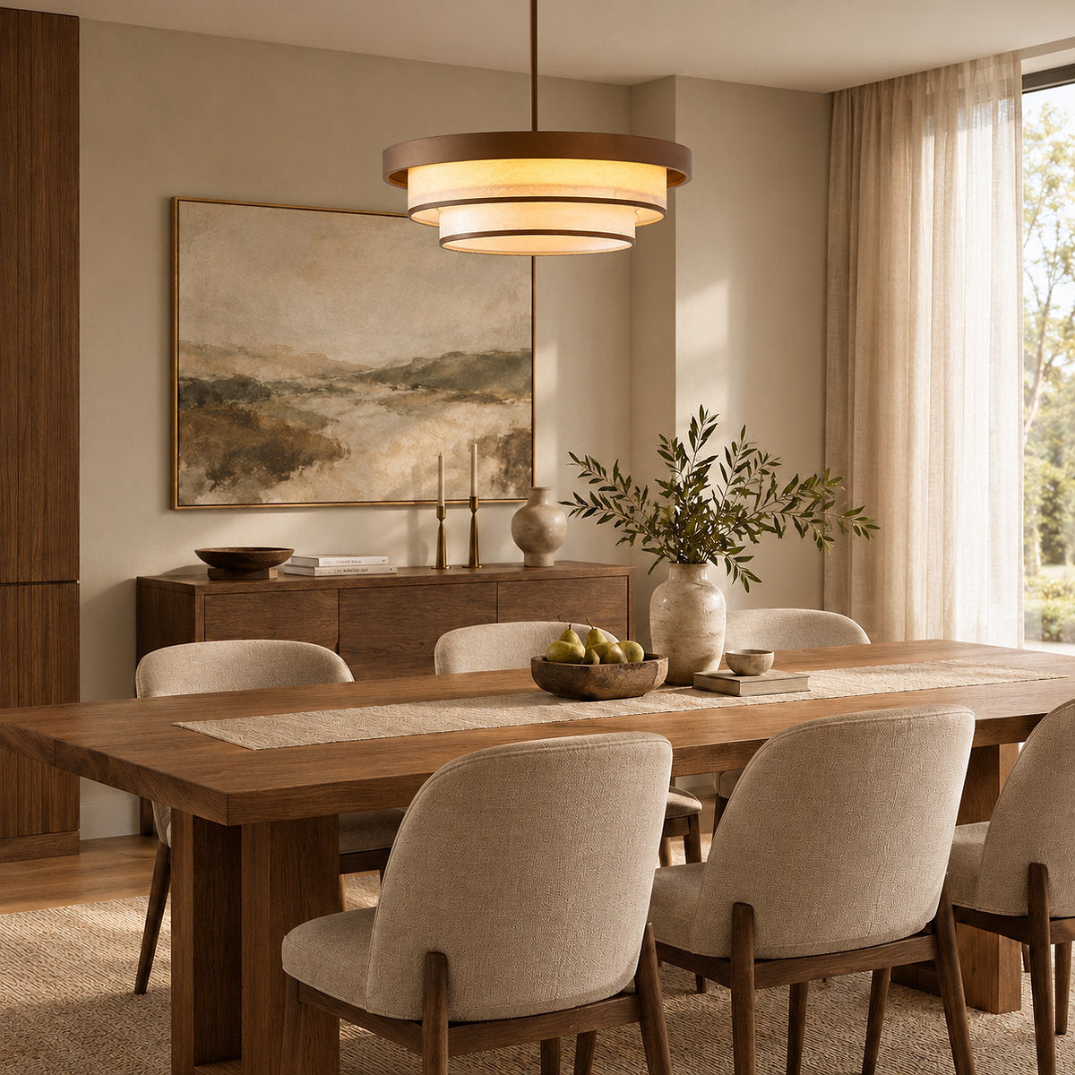 Sculptural Triple-Tiered Fabric Ring Pendant Lamp