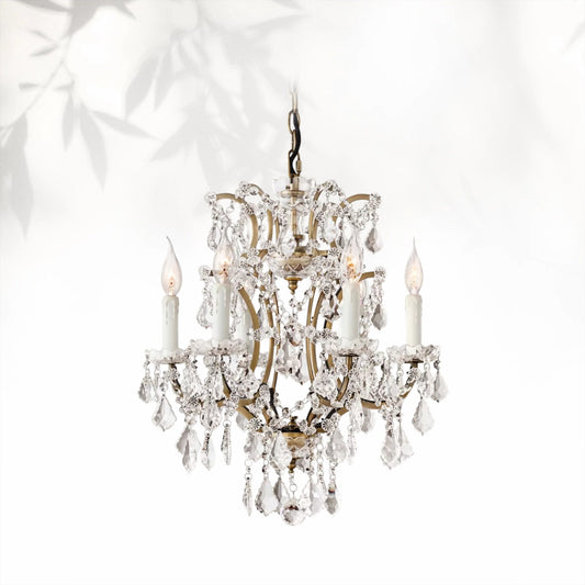 19th C. Rococo Iron & Crystal Round Dining Room Chandelier 18"