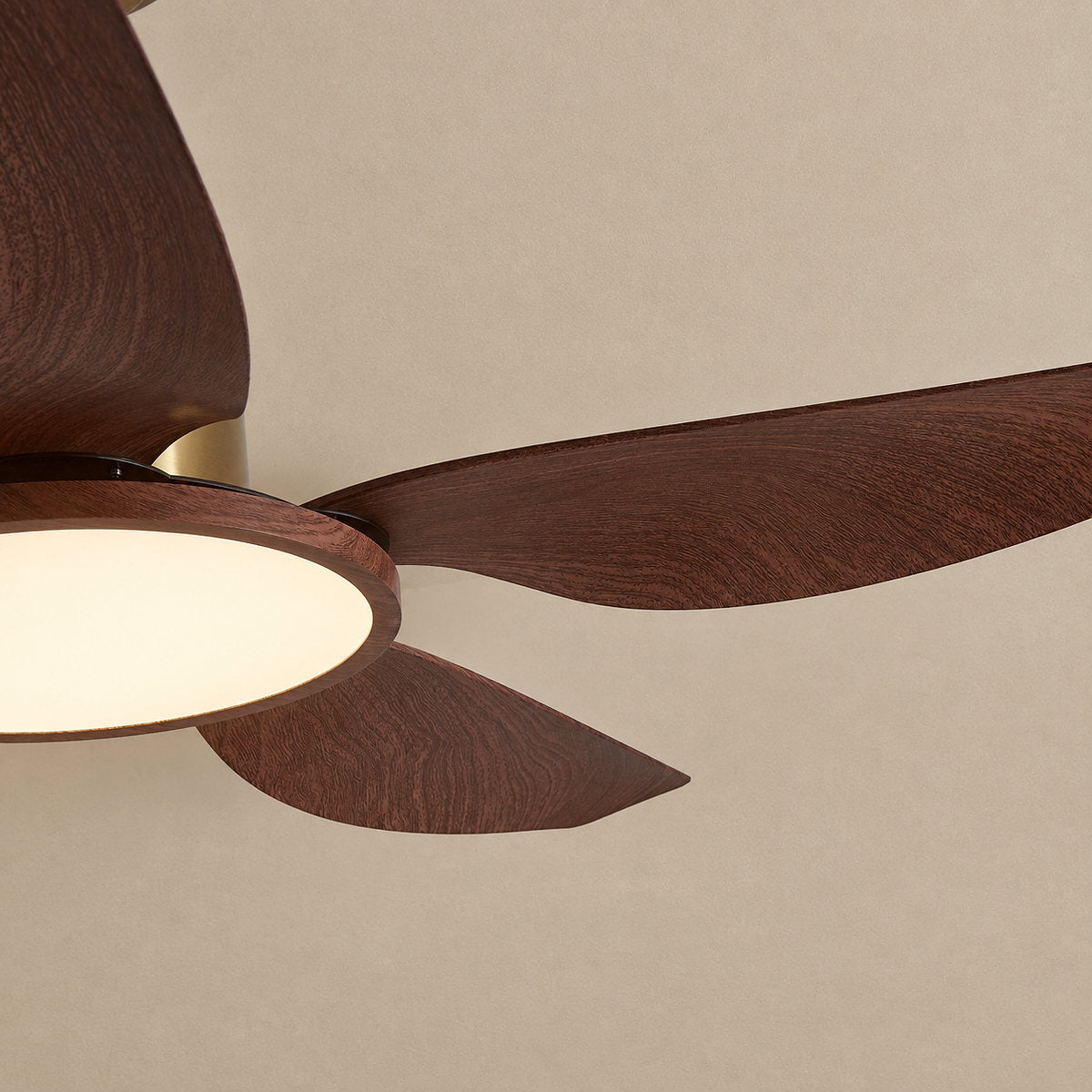 Sirocco Breeze Ceiling Fan Light, 42~48-Inch x H 13.8-Inch, Walnut Grain & Gold & White, Three-Color Light for Living Room