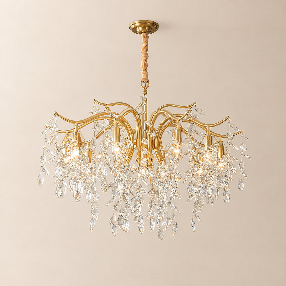 Hanging Crystal and Brass Chandelier