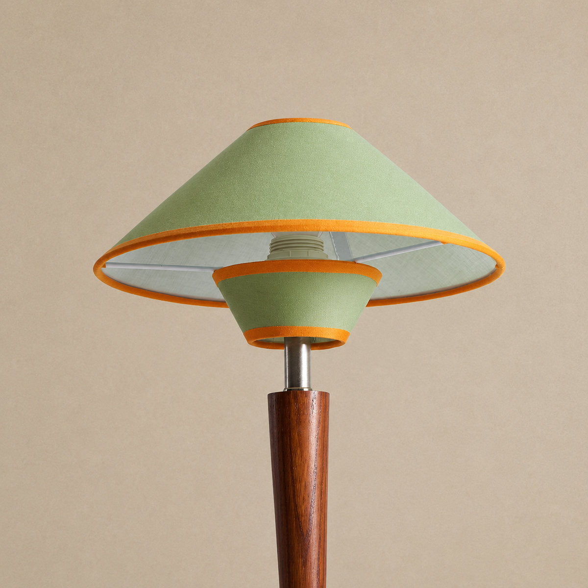 Tricolordeer Walnut Wood and Fabric Table Lamp