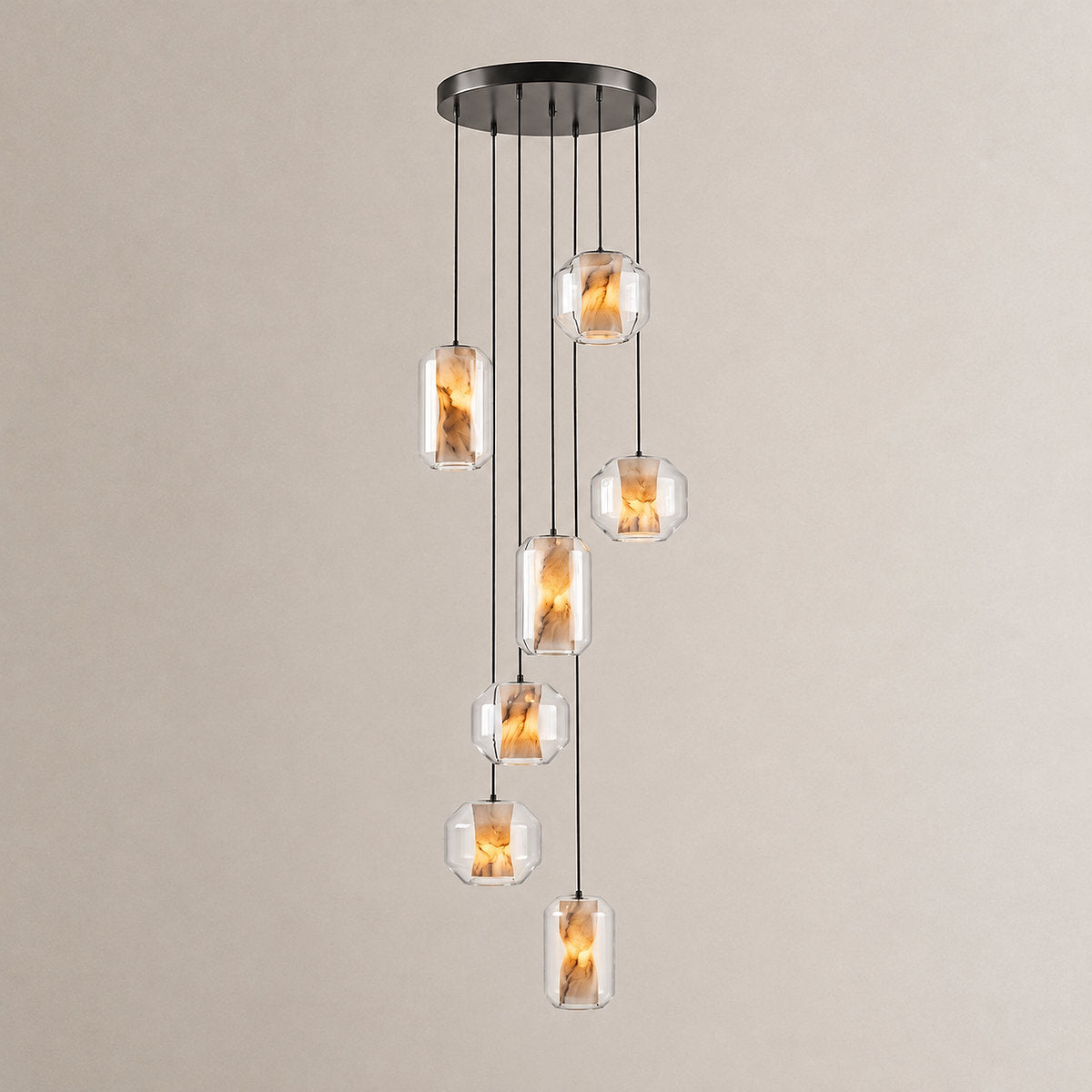 Cylinder Pendant Light in Alabaster and Glass