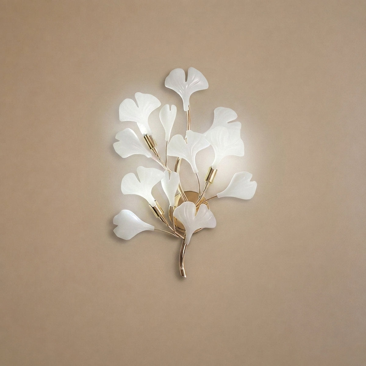 Gingko Wall Lamp, 13.8~15.7-Inch x H 19.7~23.6-Inch, Gold & White for Living Room