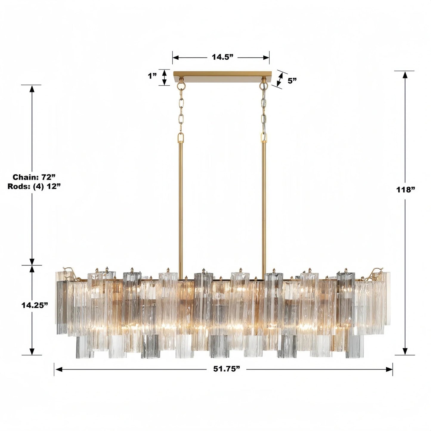 Addis 51'' Modern Linear Chandelier for Dining Room