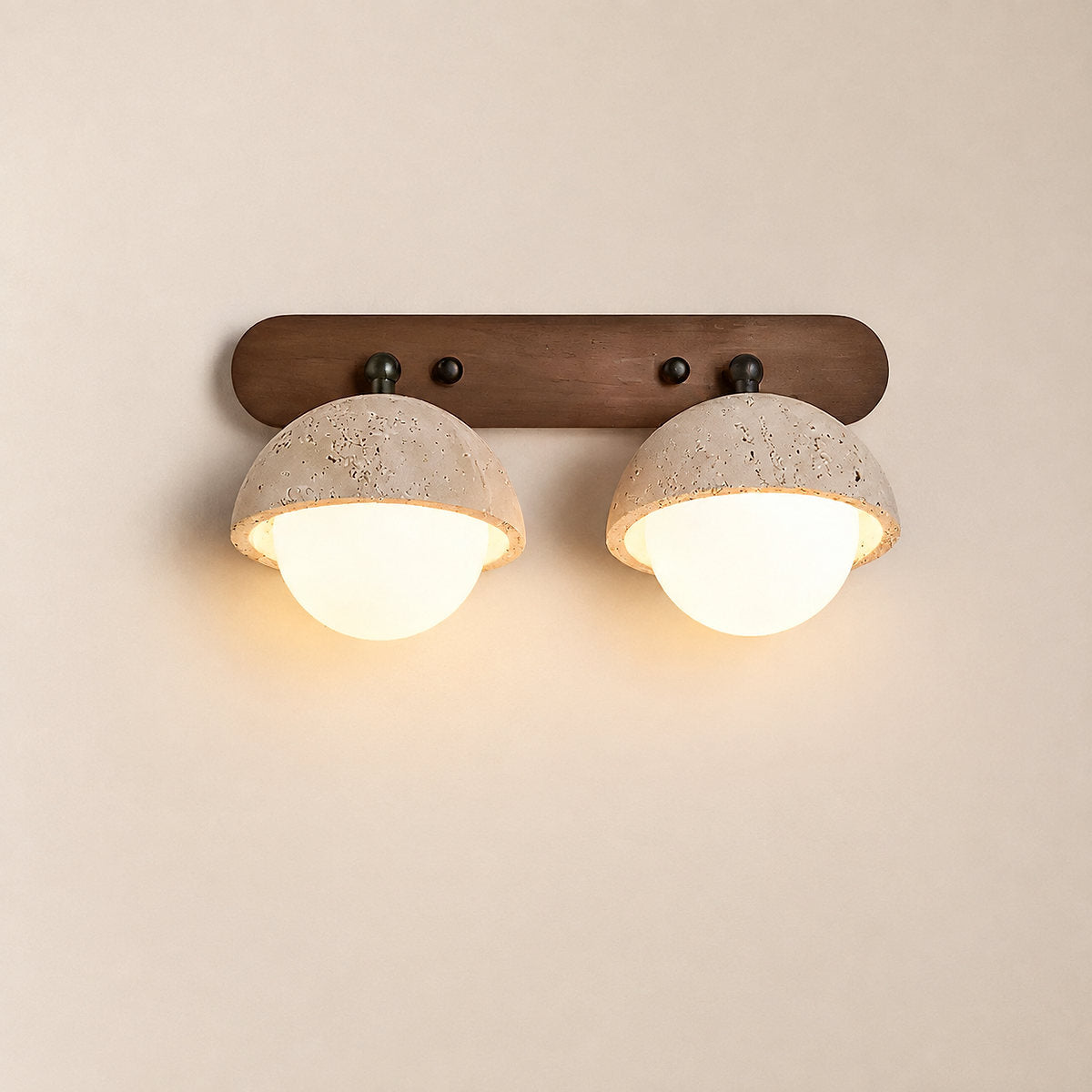 Pecherna Wall Lamp, 5.9-Inch x H 7.5-Inch, Yellow Travertine & Walnut Wood for Living Room & Dining Room
