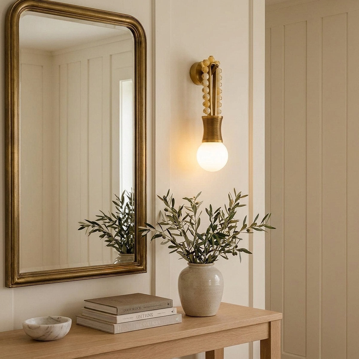 Ardora Wall Lamp, 5.5-Inch x H 24.4-Inch, Brass & Green for Living Room