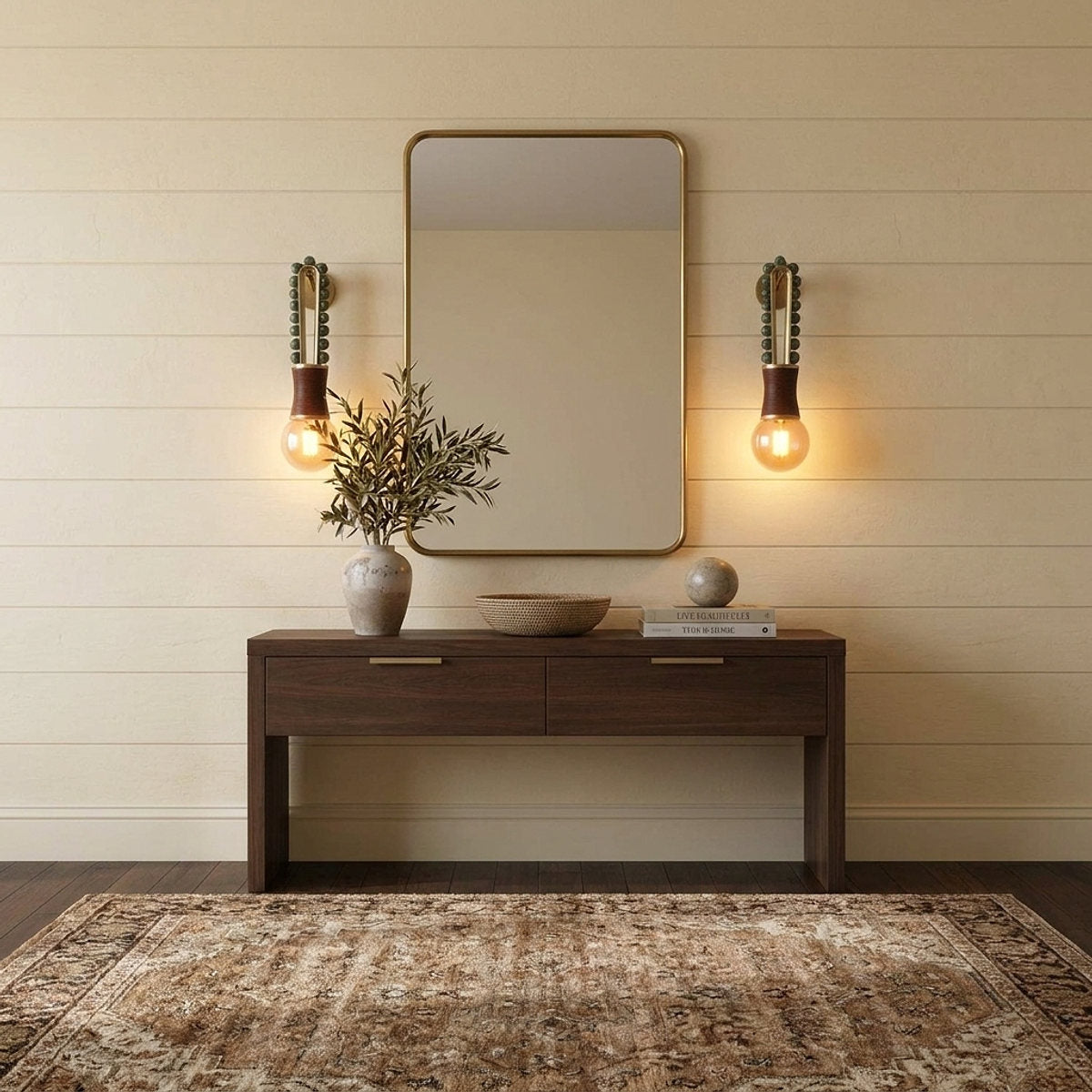 Ardora Wall Lamp, 5.5-Inch x H 24.4-Inch, Brass & Green for Living Room