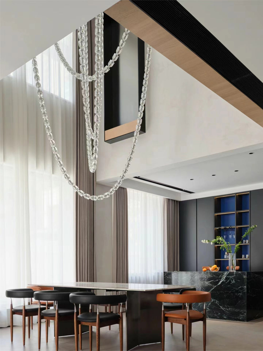 Luxury Crystal Beaded Long Chandelier for High Ceiling 12ft/10ft(customize)