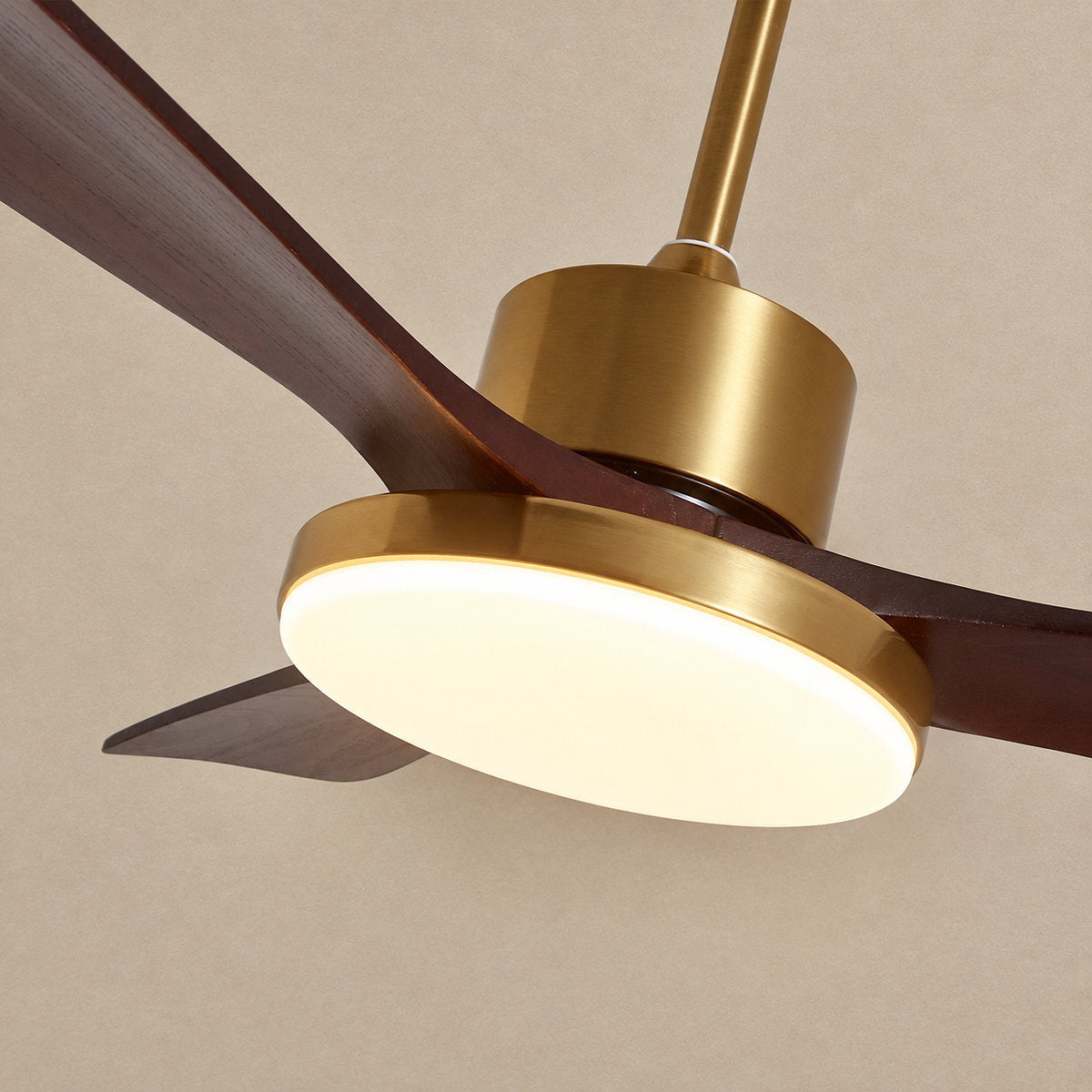 Aurevo Ceiling Fan Light, 36~52-Inch x H 15.7-Inch, Walnut Wood & Gold, Three-Color Light for Living Room
