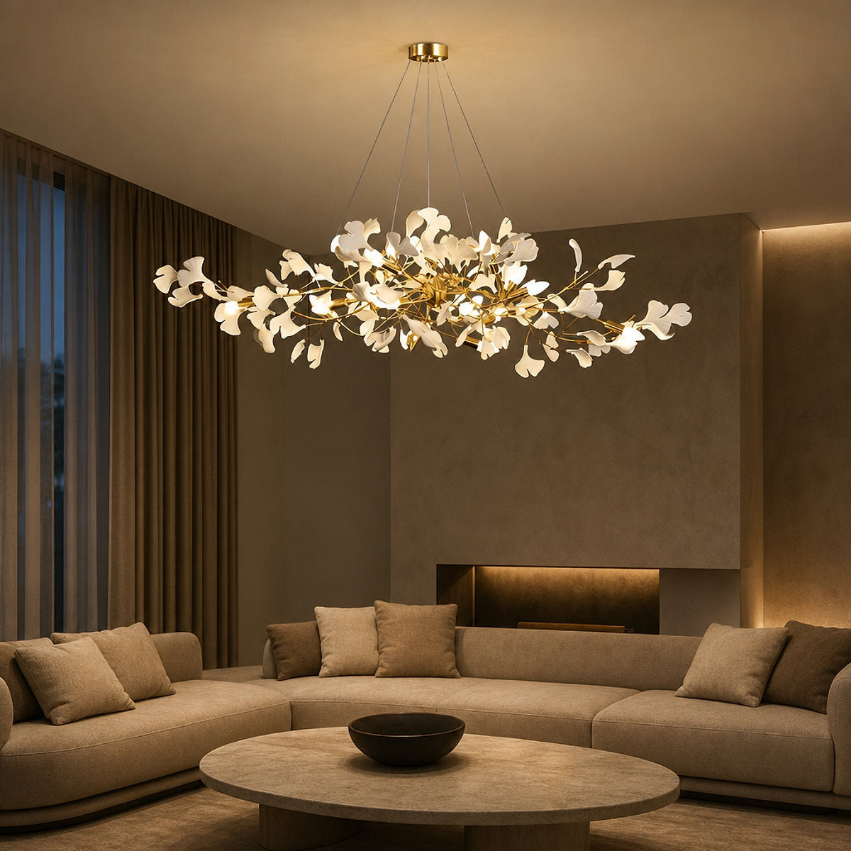 Porcelain Leaf Horizontal Branch Chandelier