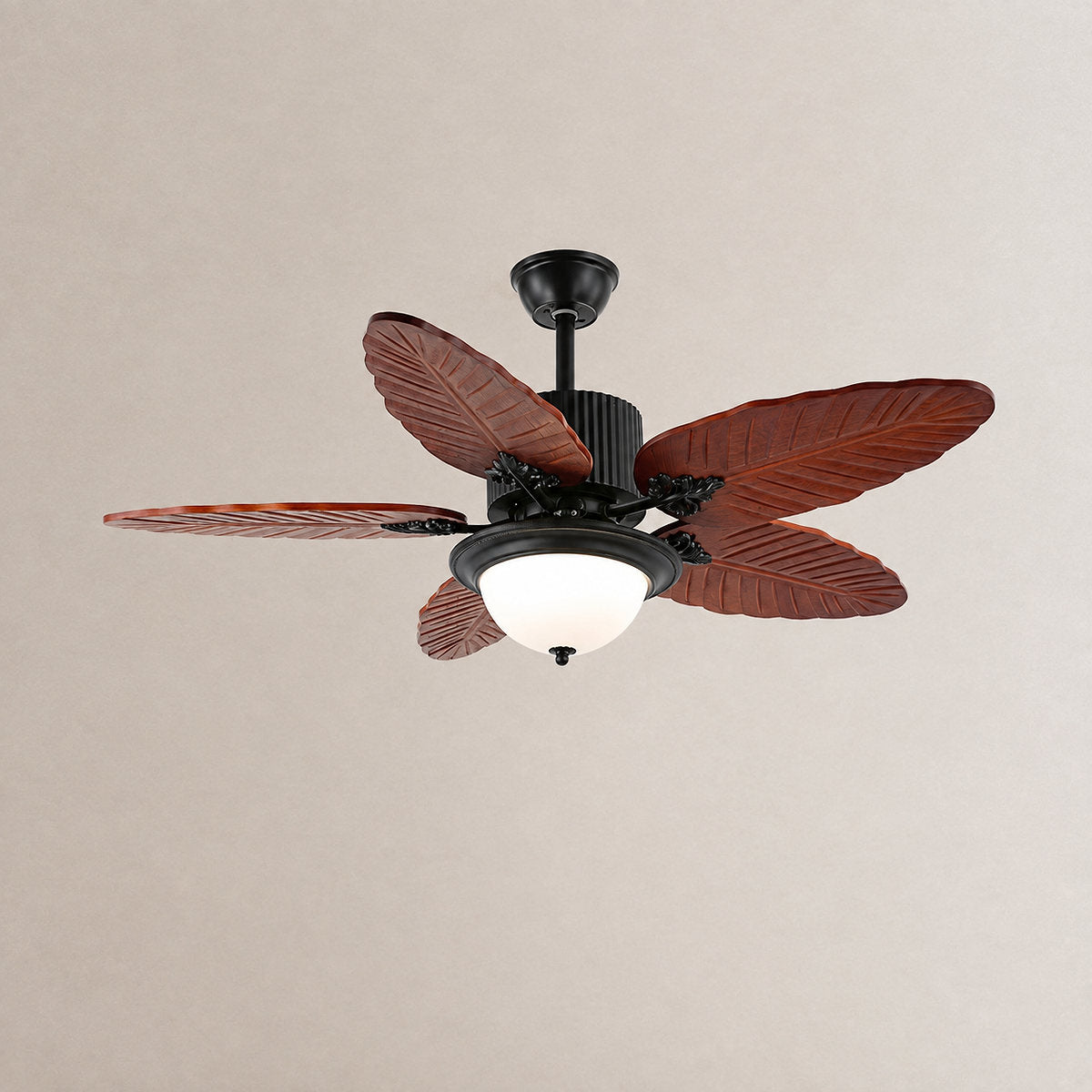 Banana Wood Leaves Ceiling Fan Light, 42-Inch X H 11.8-Inch, Model A Walnut Wood Grain & Black (Without Light) for Living Room